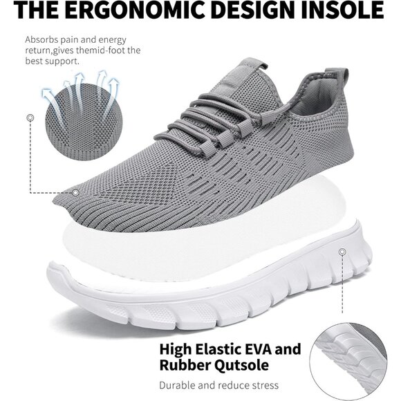 Women Light-Grey Running Tennis Walking Lightweight Slip On Workout Sneakers - Picture 3 of 7